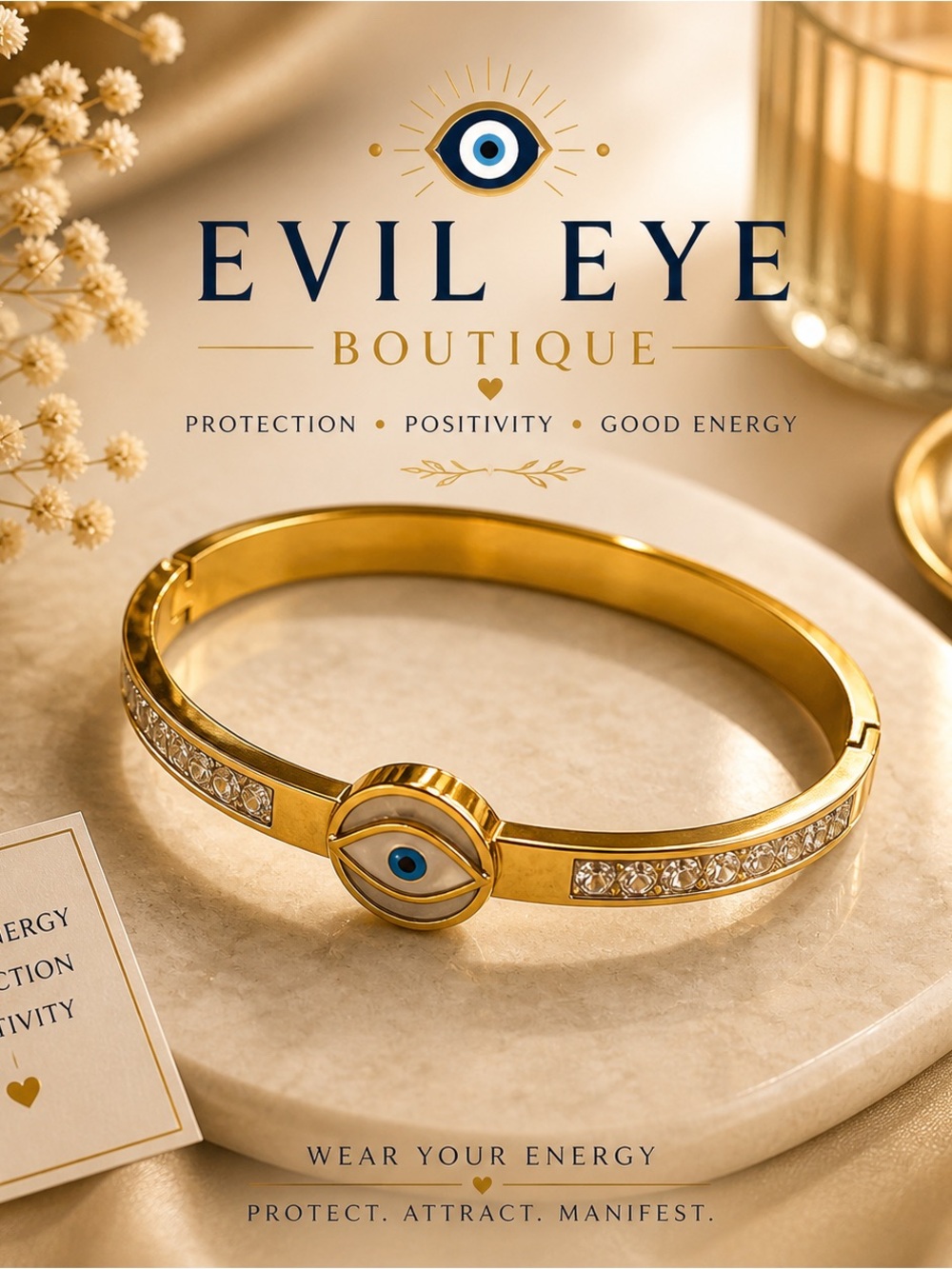Evil Eye Boutique Gold Toned Crystal Evil Eye Bangle